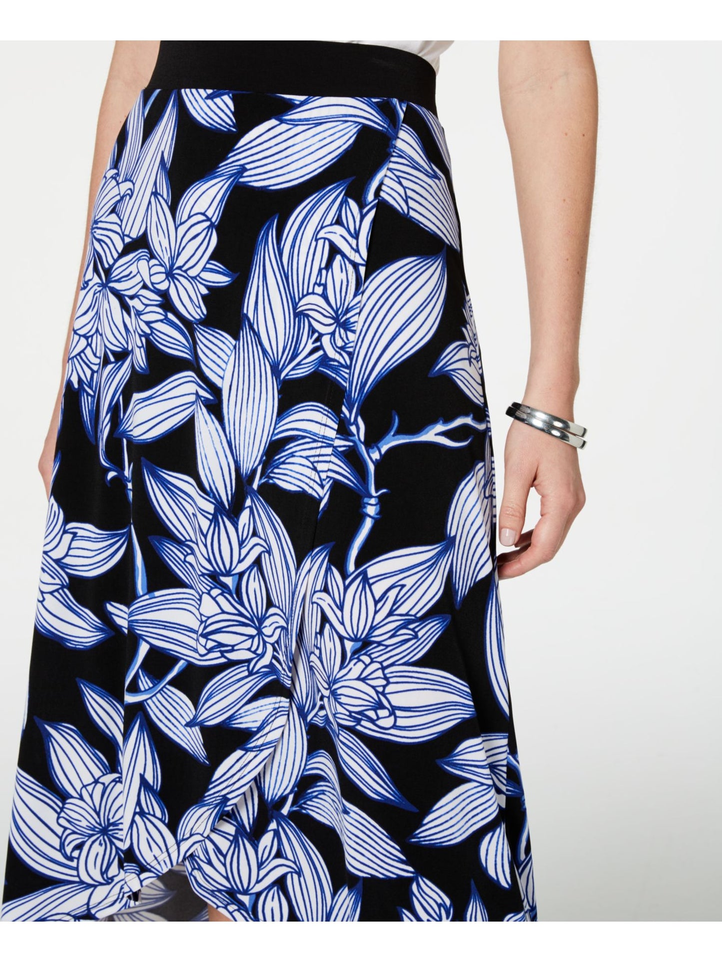 JM Collection Women's Floral Tea-Length Wrap Skirt Black Size Small