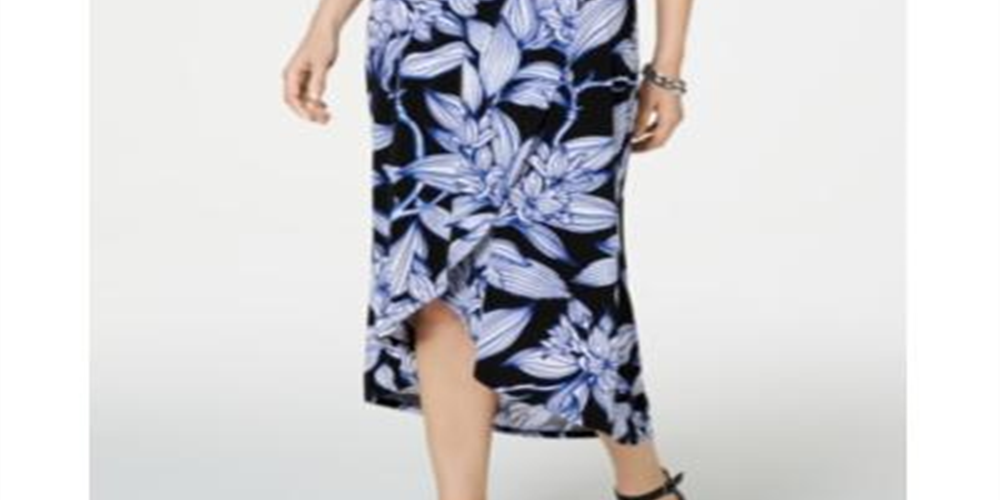 JM Collection Women's Floral Tea-Length Wrap Skirt Black Size Small