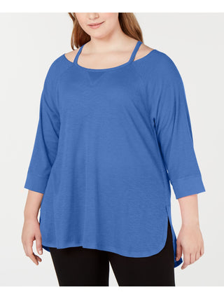 Calvin Klein Women's Cold Shoulder 3/4 Sleeve Jewel Neck Hi Lo Top Blue Size 3X