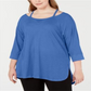 Calvin Klein Women's Cold Shoulder 3/4 Sleeve Jewel Neck Hi Lo Top Blue Size 3X
