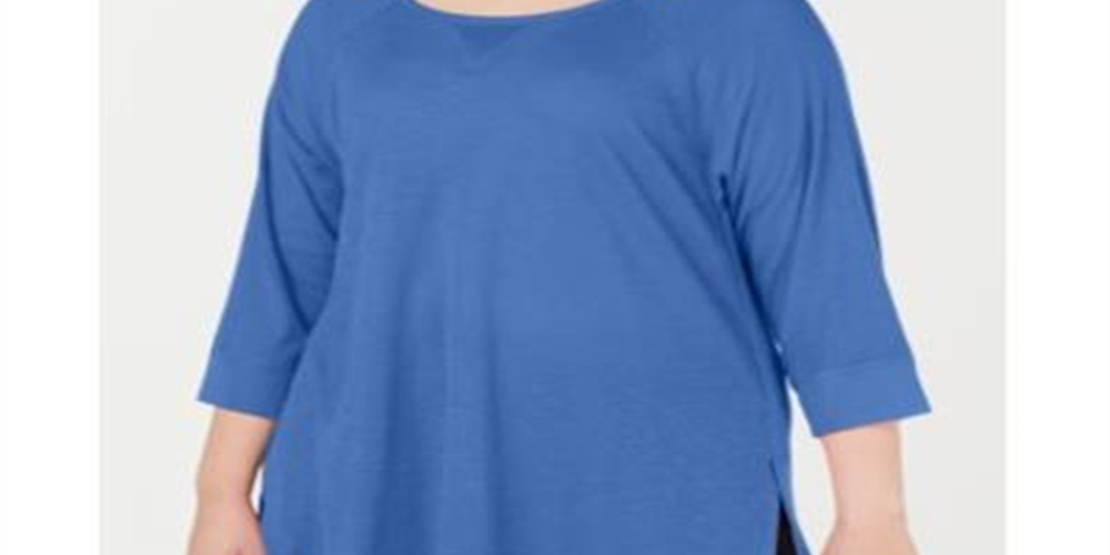 Calvin Klein Women's Cold Shoulder 3/4 Sleeve Jewel Neck Hi Lo Top Blue Size 3X