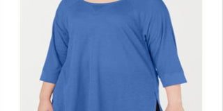 Calvin Klein Women's Cold Shoulder 3/4 Sleeve Jewel Neck Hi Lo Top Blue Size 3X