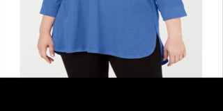 Calvin Klein Women's Cold Shoulder 3/4 Sleeve Jewel Neck Hi Lo Top Blue Size 3X