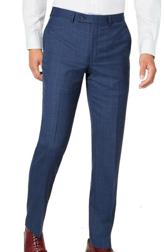 DKNY Men's Modern-Fit Stretch Plaid Suit Separate Pants Blue Size 36X32