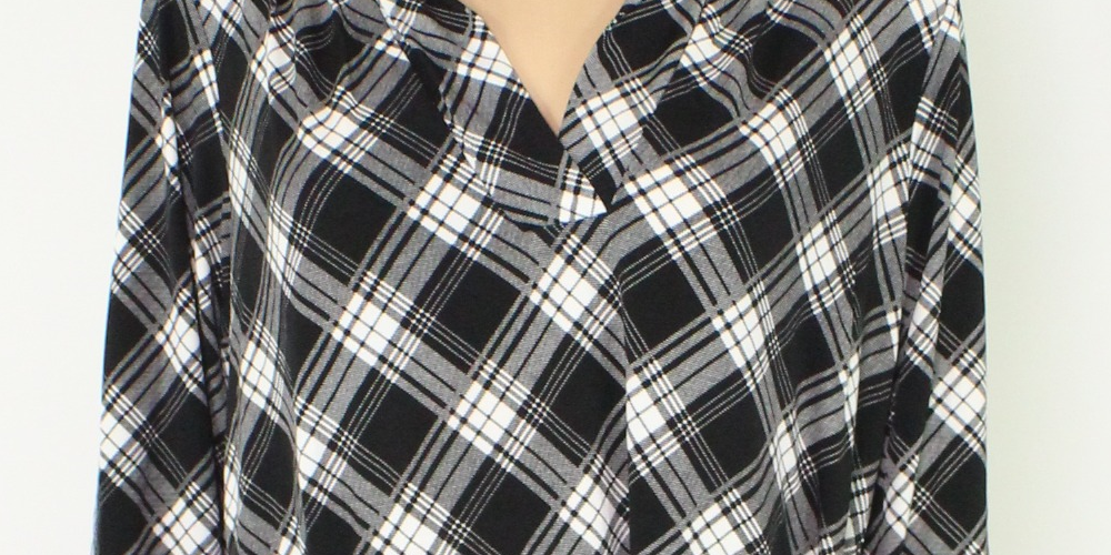 Charter Club Women's Shift Dress Plus Plaid V-Neck Tie-Waist  Black Size 2X