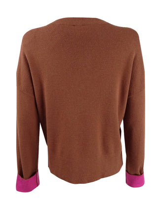 Bar III Women's Contrast Cuff Crewneck Sweater Orange Size XS