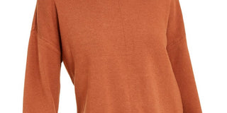 Bar III Women's Contrast Cuff Crewneck Sweater Orange Size XS