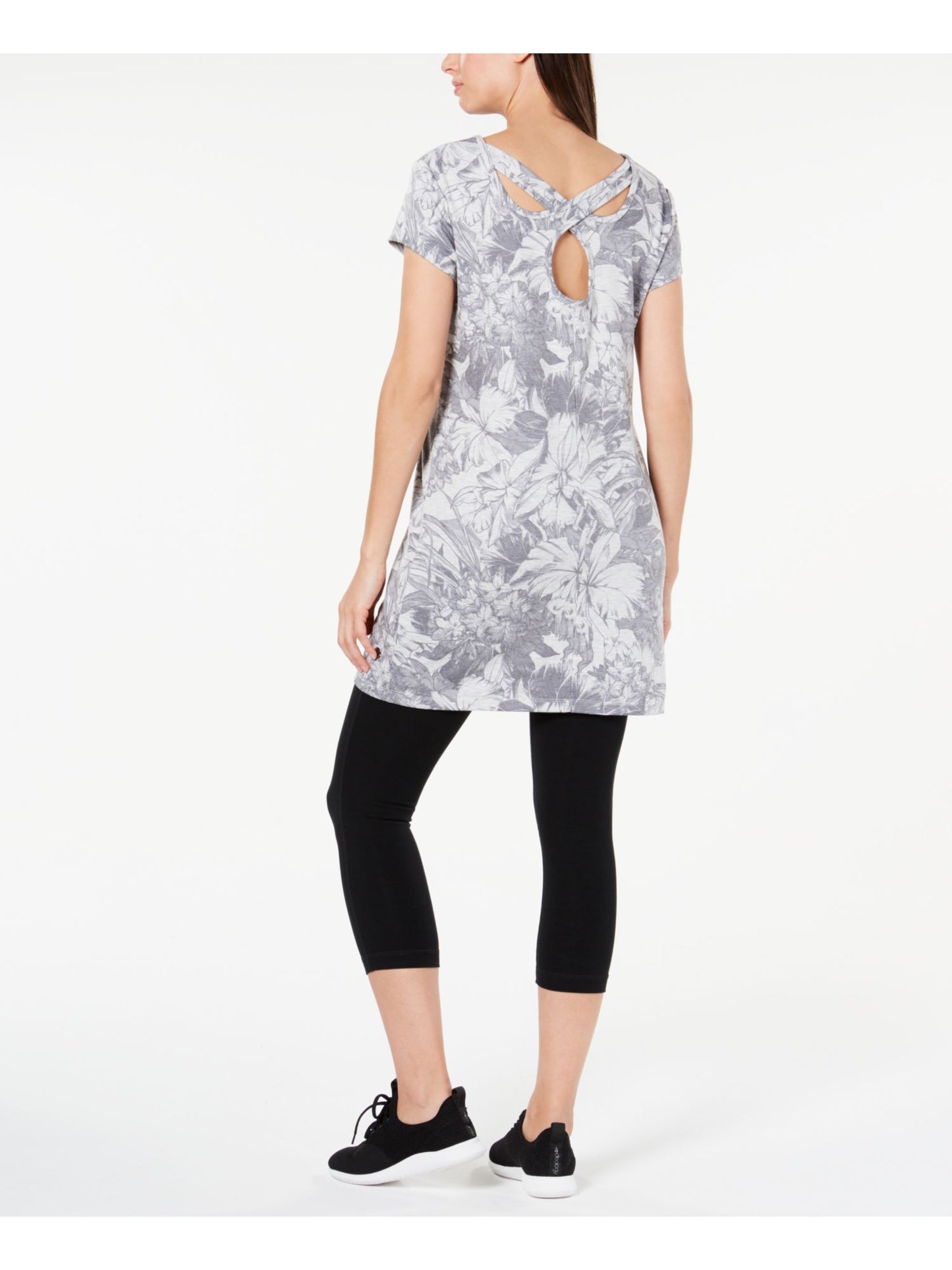 Ideology Women's Floral Short Sleeve Tunic Top Gray Size 2XL