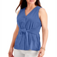 Charter Club Women's Tie-Front Sleeveless Top  Blue Size XS