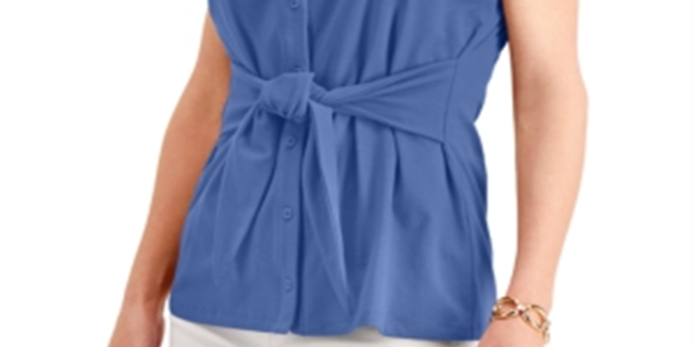 Charter Club Women's Tie-Front Sleeveless Top  Blue Size XS