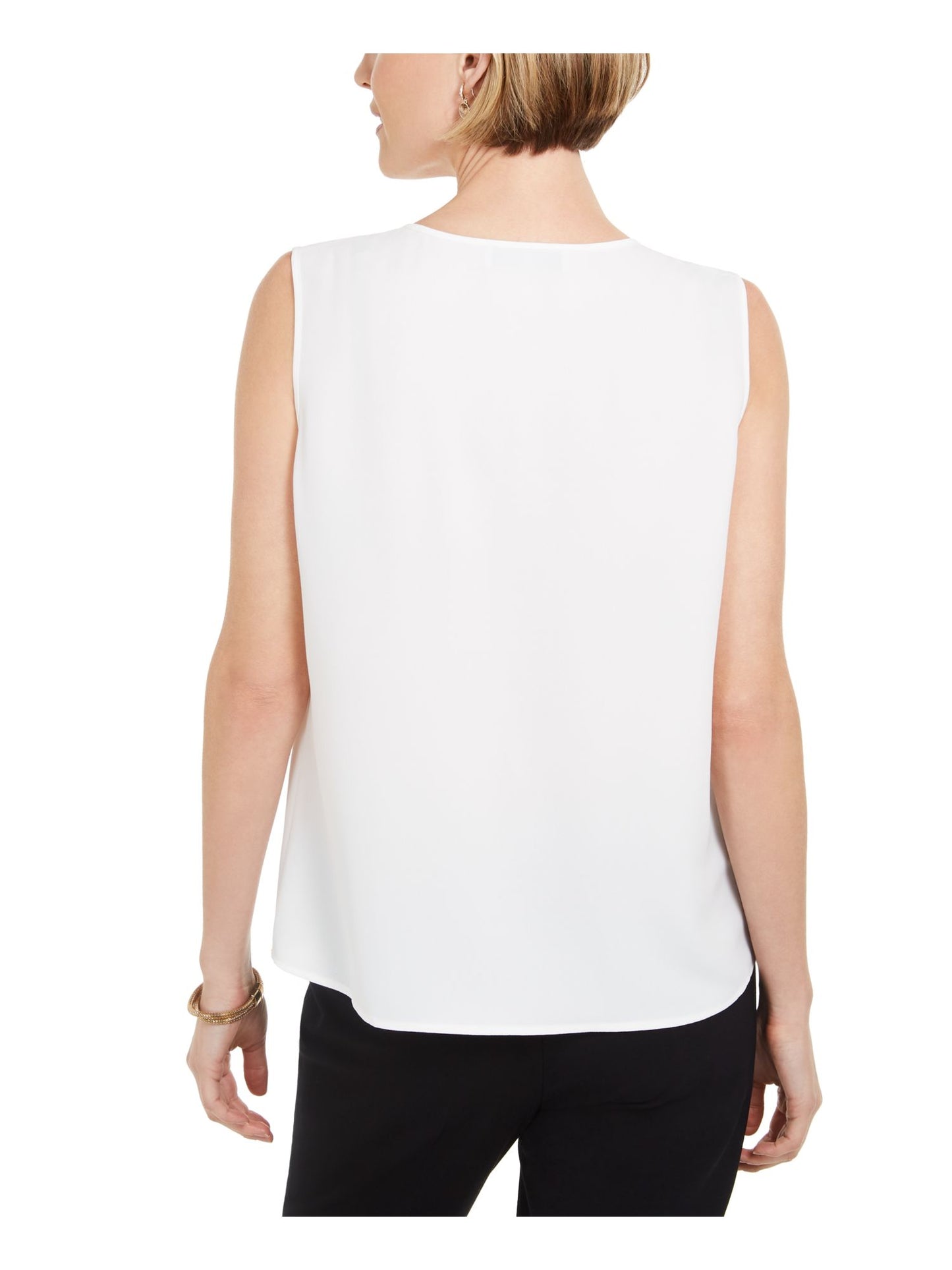 Kasper Women's  Button Sleeveless Bib Neck Top White Size XS