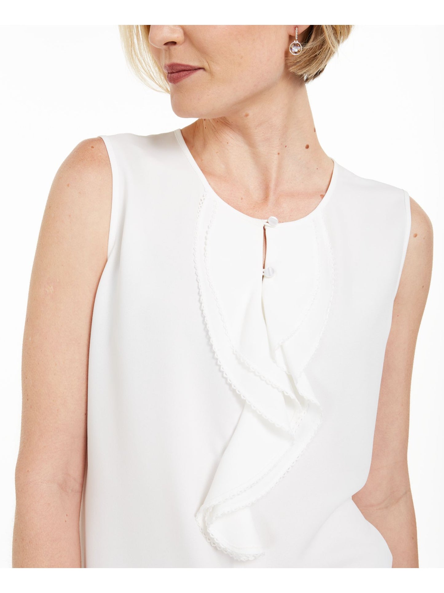 Kasper Women's  Button Sleeveless Bib Neck Top White Size XS