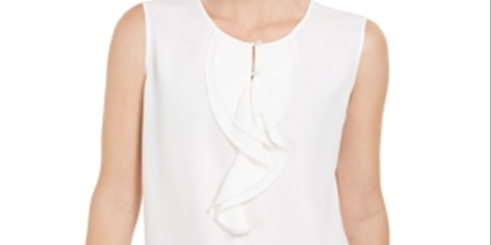 Kasper Women's  Button Sleeveless Bib Neck Top White Size XS