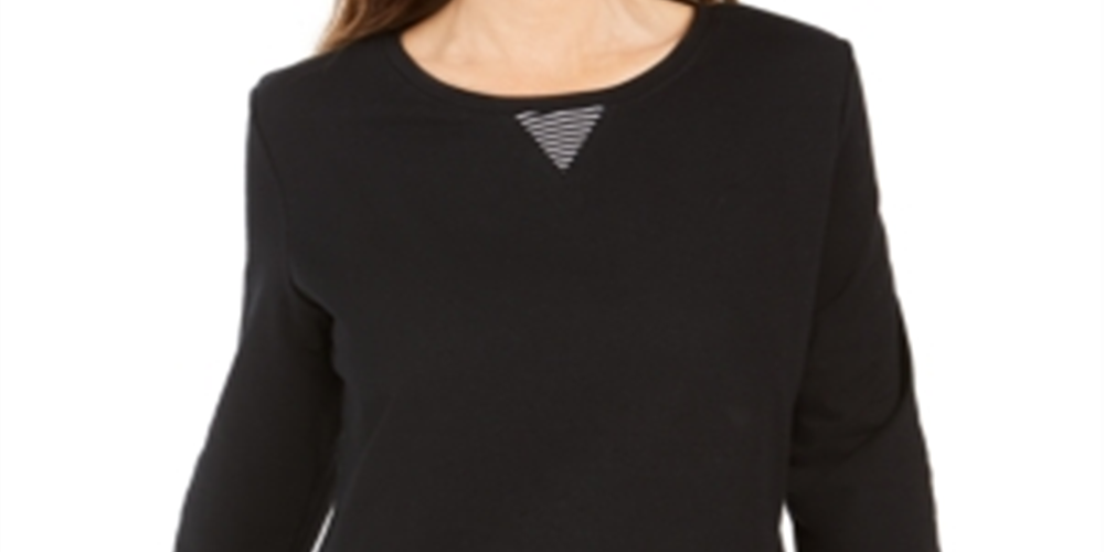 Karen Scott Women's Sport Contrast-Hem Sweatshirt  Black Size Small