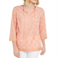Charter Club Women's Foil Print Linen Top Orange Size X-Small