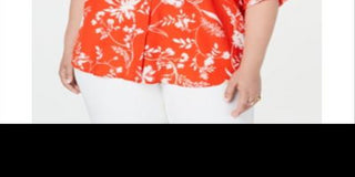 Calvin Klein Women's Plus Floral Casual Button Down Top Red Size 1X