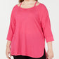 Calvin Klein Women's Cold Shoulder 3/4 Sleeve Square Neck Hi Lo Top Purple Size 3X