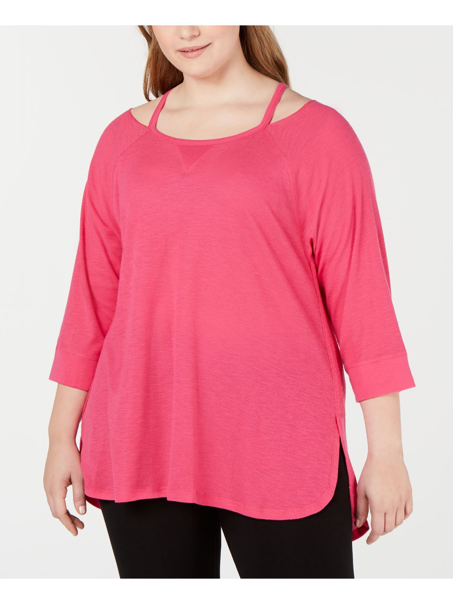 Calvin Klein Women's Cold Shoulder 3/4 Sleeve Square Neck Hi Lo Top Purple Size 3X