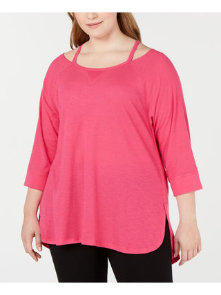 Calvin Klein Women's Cold Shoulder 3/4 Sleeve Square Neck Hi Lo Top Purple Size 3X