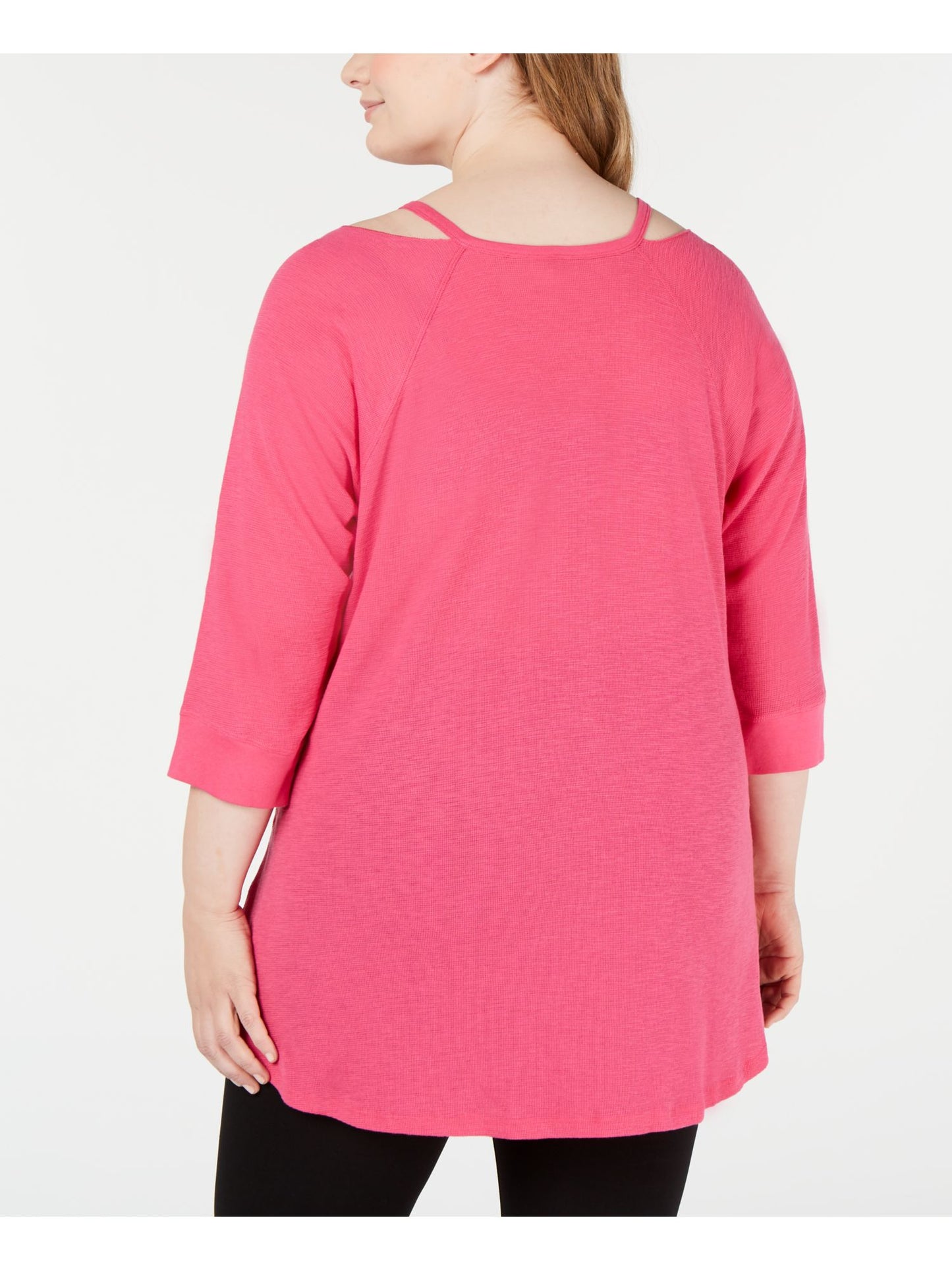 Calvin Klein Women's Cold Shoulder 3/4 Sleeve Square Neck Hi Lo Top Purple Size 3X