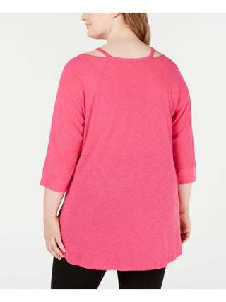 Calvin Klein Women's Cold Shoulder 3/4 Sleeve Square Neck Hi Lo Top Purple Size 3X