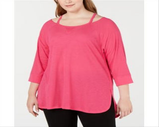 Calvin Klein Women's Cold Shoulder 3/4 Sleeve Square Neck Hi Lo Top Purple Size 3X