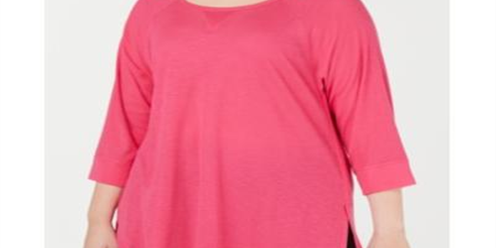 Calvin Klein Women's Cold Shoulder 3/4 Sleeve Square Neck Hi Lo Top Purple Size 3X