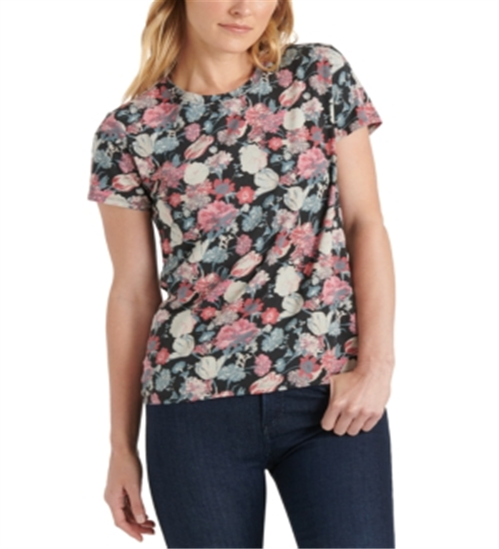 Lucky Brand Women's Cotton Printed T-Shirt Black Size X-Large
