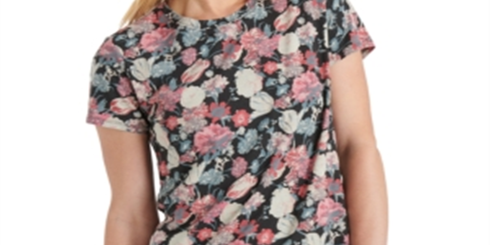 Lucky Brand Women's Cotton Printed T-Shirt Black Size X-Large