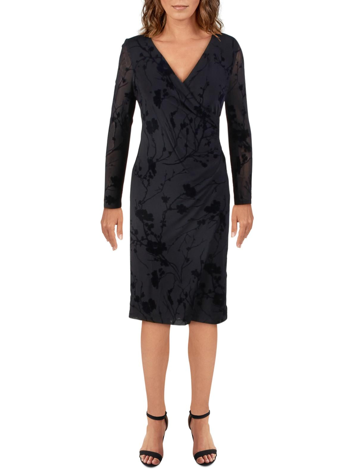 Ralph Lauren Women's Torelana Velvet Burnout MIDI Dress Navy Size 10