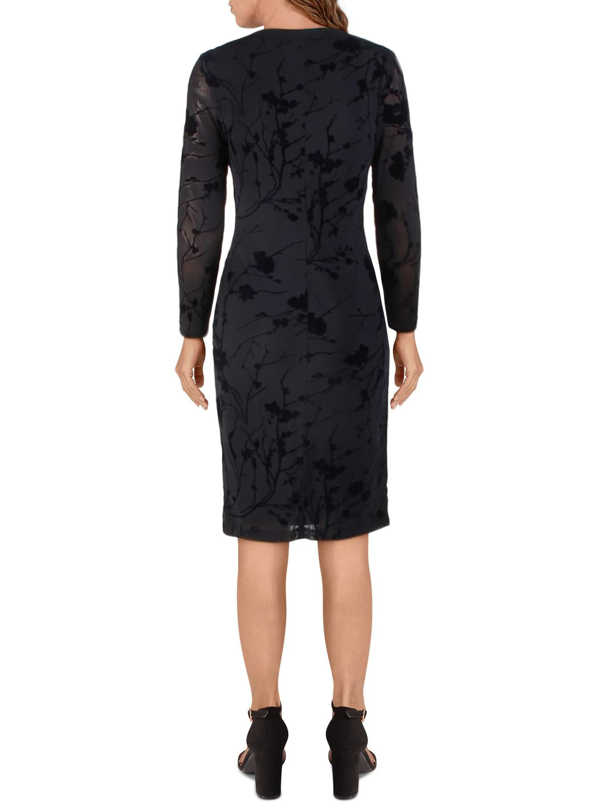 Ralph Lauren Women's Torelana Velvet Burnout MIDI Dress Navy Size 10