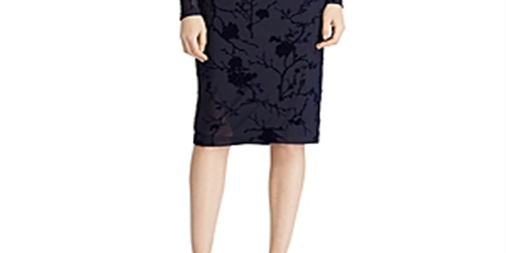 Ralph Lauren Women's Torelana Velvet Burnout MIDI Dress Navy Size 10