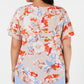 Bar III Women's Floral Short Sleeve Jewel Neck Top Orange Size 1X
