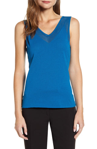 Anne Klein Women's Sheer Trim Sleeveless Top Green Size Medium