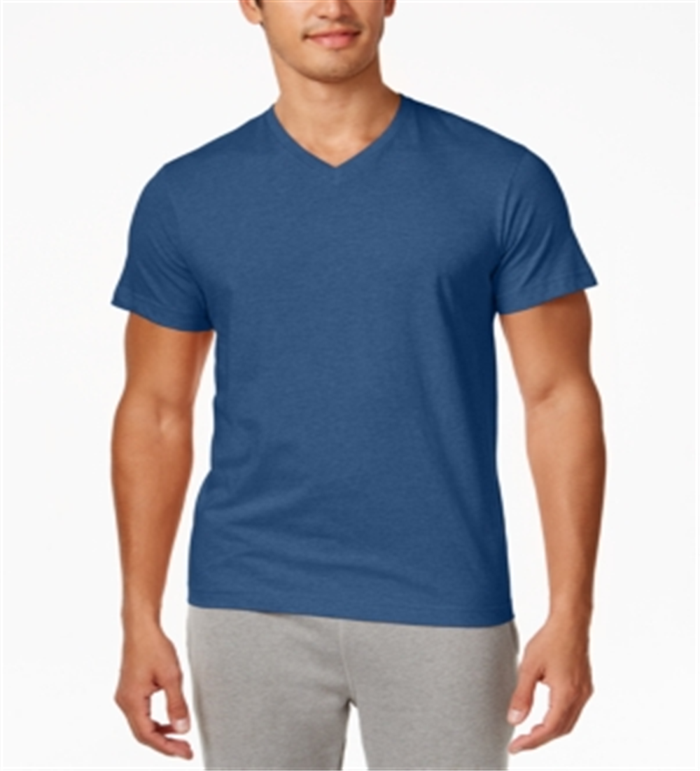 Alfani Mens Slub V-Neck T-Shirt Blue Size Large