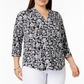 Charter Club Women's Plus Size Printed 34-Sleeve T Deep Black Floral Paisley Size 3X