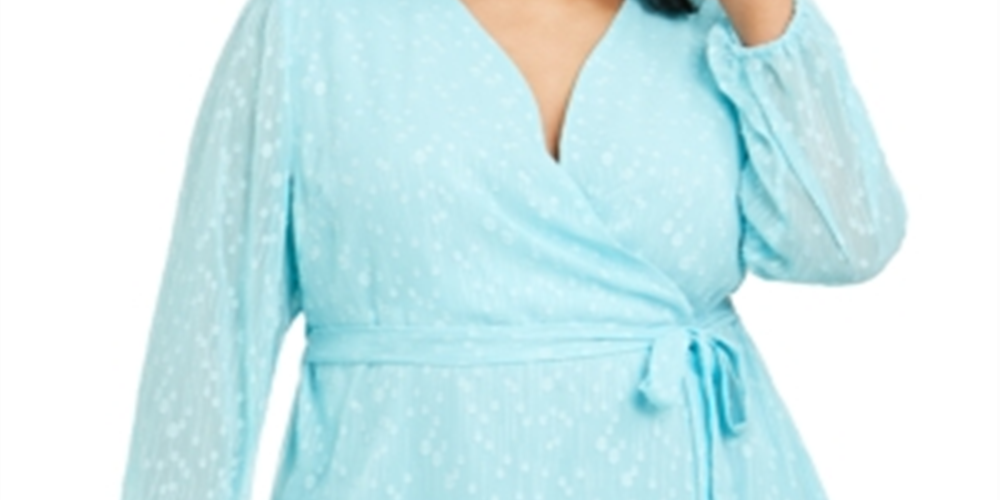 Charter Club Women's Plus Surplice Textured Top Blue Size 2X