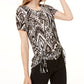 INC Women's Printed Lace-up Top  Black Size Small