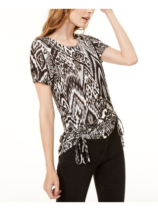INC Women's Printed Lace-up Top  Black Size Small