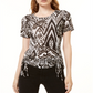 INC Women's Printed Lace-up Top  Black Size Small