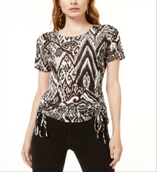INC Women's Printed Lace-up Top  Black Size Small