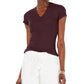INC Women's  Short Sleeve V Neck T-Shirt Top  Burgundy Size Small
