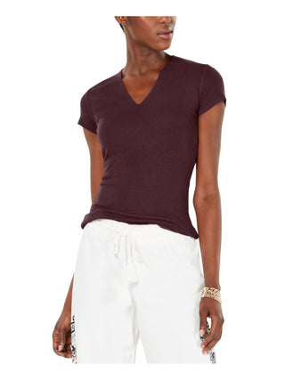 INC Women's  Short Sleeve V Neck T-Shirt Top  Burgundy Size Small