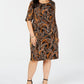 Connected Trendy Plus Leaf-Print Sheath Dress Brown Size 14W