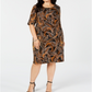 Connected Trendy Plus Leaf-Print Sheath Dress Brown Size 14W