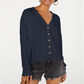 Hippie Rose Women's Juniors Hacci Card Waffle Knit Knit Cardigan Sweater Blue Size M