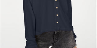 Hippie Rose Women's Juniors Hacci Card Waffle Knit Knit Cardigan Sweater Blue Size M