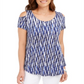 JM Collection Women's  Cold-Shoulder Printed Top Blue Size Large