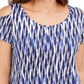 JM Collection Women's  Cold-Shoulder Printed Top Blue Size Large