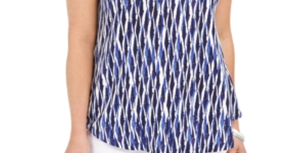 JM Collection Women's  Cold-Shoulder Printed Top Blue Size Large